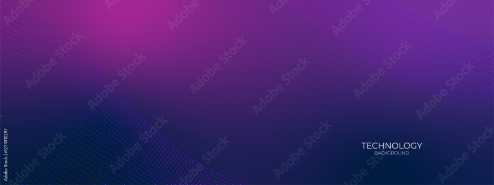 Fototapeta premium Dark blue purple technology abstract wavy halftone dots background