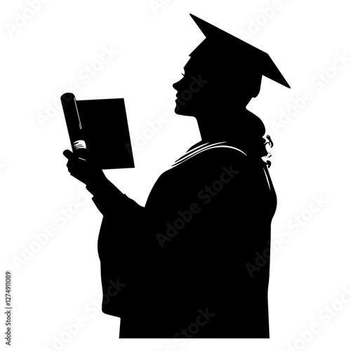 Black Graduation Silhouette Icon – Royalty-Free & High-Quality