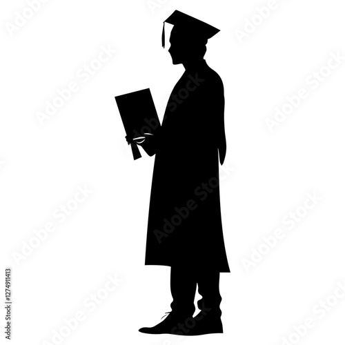 Black Graduation Silhouette Icon – Royalty-Free & High-Quality