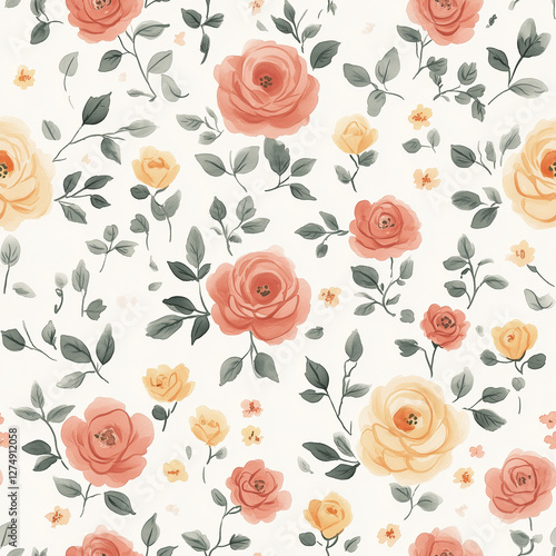 Red and yellow roses a bright floral pattern in red and yellow with vibrant blooms