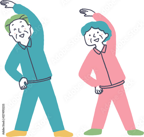 体操をするシニア夫婦