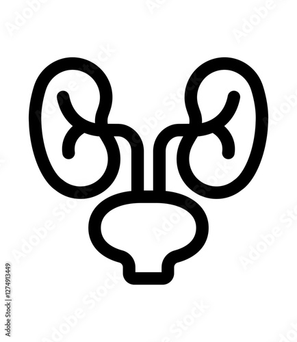 A black and white icon representing the urinary system including kidneys ureters, and bladder.
