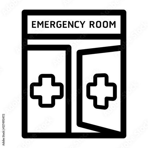 icon depicting an emergency room entrance with open doors and medical crosses.