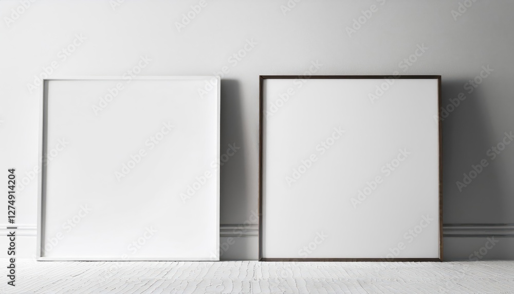 Minimalistic White Poster Frame Against a Crisp White Wall, Elegant Simplicity Amidst the Purity of a Clean Backdrop, Perfect for Modern and Contemporary Artwork Display. Minimalistic White Poster Frame Against a Crisp White Wall, Elegant Simplicity Amidst the Purity of a Clean Backdrop, Perfect for Modern and Contemporary Artwork Display.