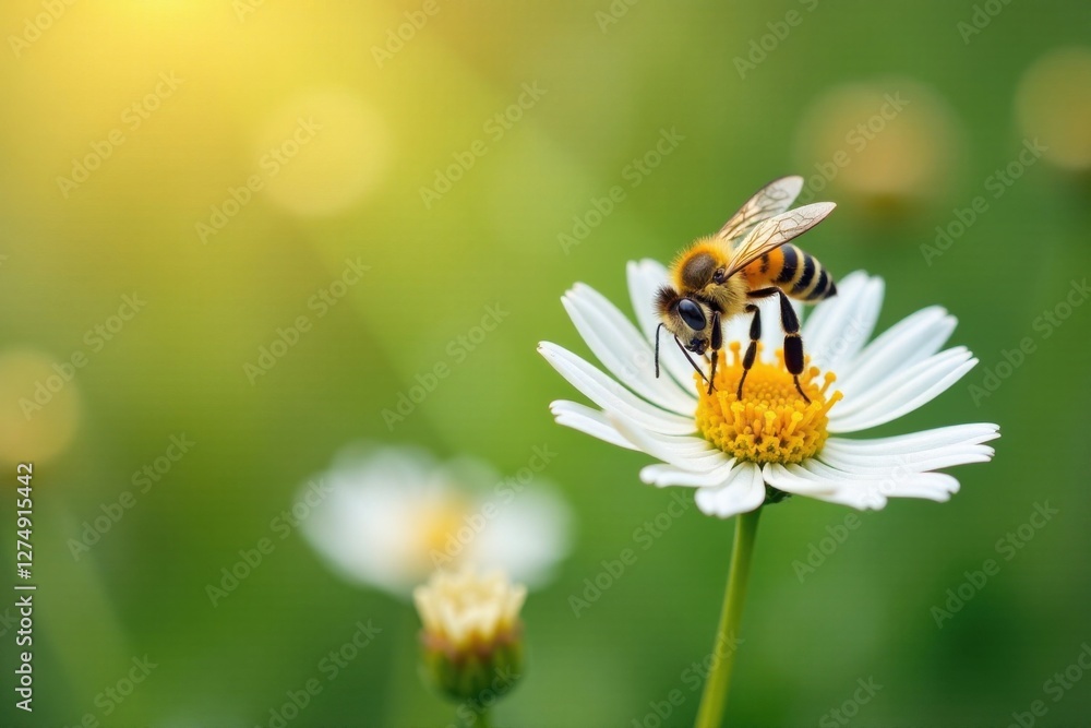 Yellow bee hovering above white flowers, insects, nature, white Yellow bee hovering above white flowers, insects, nature, white
