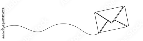 One line drawing of envelope icon isolated on white background