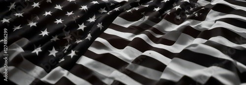 A black and white American flag with a subtle texture effect,  flag texture,  b/w usa flag,  white and black flag design