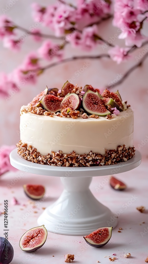 Fig Cake on Stand with Pink Flowers Fig Cake on Stand with Pink Flowers