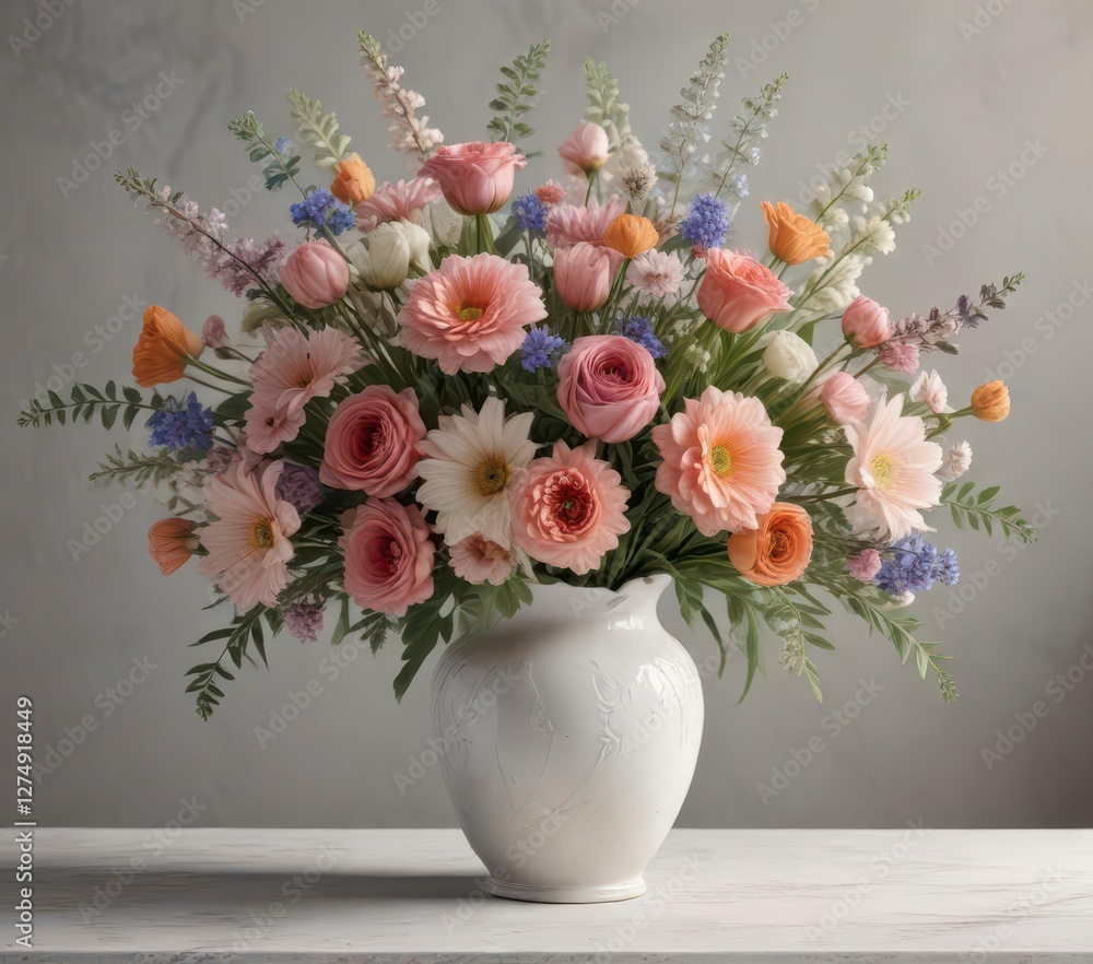 Beautifully styled bouquet of flowers arranged in a delicate vase , beauty, style, elegance Beautifully styled bouquet of flowers arranged in a delicate vase , beauty, style, elegance