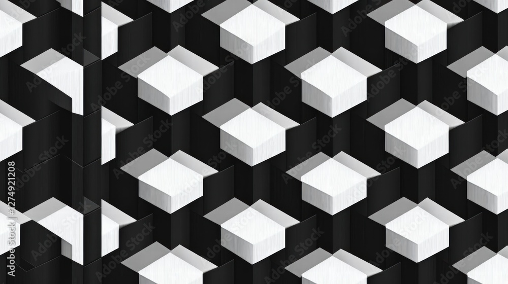 Abstract Geometric Pattern of Interlocking Black and White Cubes Abstract Geometric Pattern of Interlocking Black and White Cubes