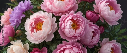 Wallpaper Mural Colorful peonies in a loose bouquet arrangement,  floral arrangement,  watercolor illustration,  flower bunch Torontodigital.ca