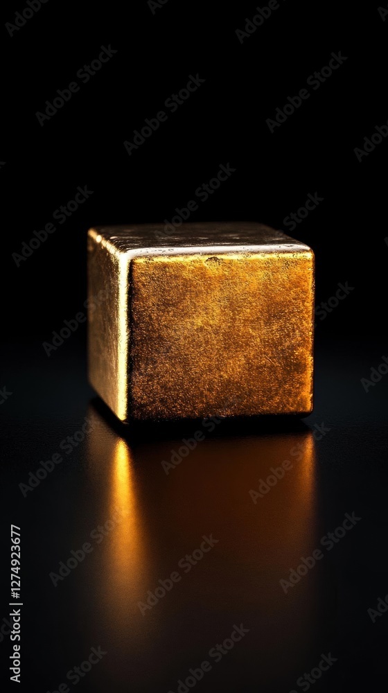 Golden Cube on Black Background - A Symbol of Value and Strength Golden Cube on Black Background - A Symbol of Value and Strength