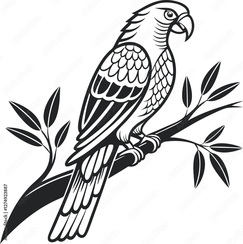 Parrot Silhouette Sitting on a Tree Branch Parrot Silhouette Sitting on a Tree Branch