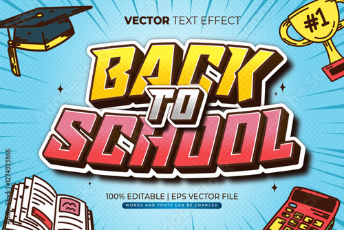 'Back to School' editable text effect with a modern and versatile style. This vector design in EPS format allows for full customization of the words and fonts, adapting to various creative needs. Idea