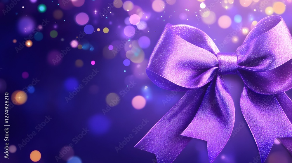 Purple Satin Ribbon Bow with Bokeh Background Purple Satin Ribbon Bow with Bokeh Background