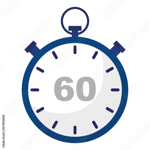Stopwatch icon. Countdown timer. Number 60 focus. Time measurement.