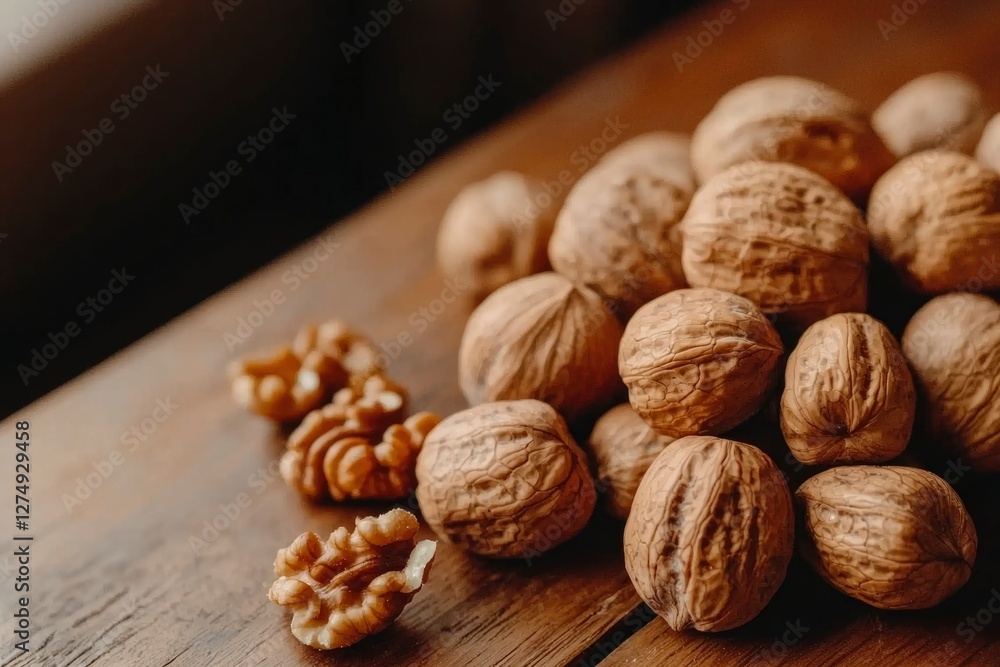 Walnuts on Wooden Table Walnuts on Wooden Table