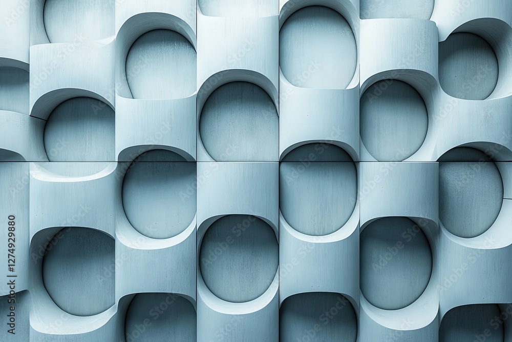 Abstract architectural wall design featuring a series of rounded cutouts in a modern blue tone Abstract architectural wall design featuring a series of rounded cutouts in a modern blue tone
