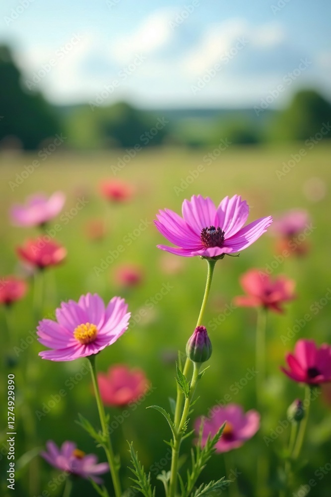 Obraz premium Field of Distelblume Lila wiesenblume with other wildflowers, countryside, flowers in field, meadow