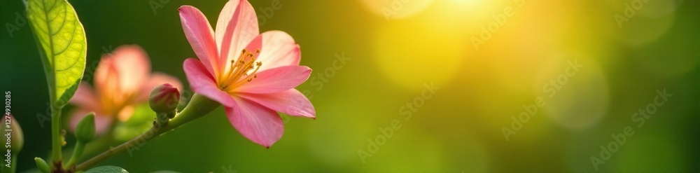 Fototapeta premium delicate leaf and petal arrangement in morning sunlight, soft, flower