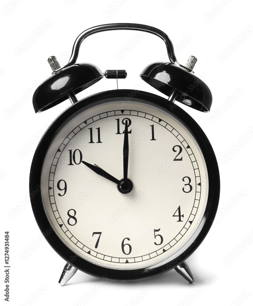 One black alarm clock isolated on white One black alarm clock isolated on white