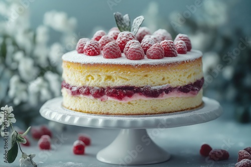 Wallpaper Mural Delicious Layered Raspberry Cake with Whipped Cream Decoration on Elegant Cake Stand - Perfect for Festive Holiday Celebrations and Family Gatherings Torontodigital.ca
