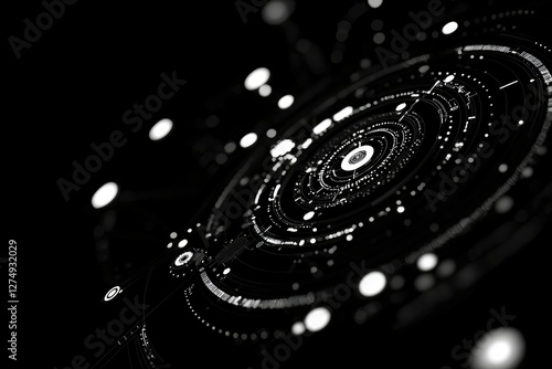 Abstract circular graphic design, complex pattern, black background. Possible use Digital art print photo