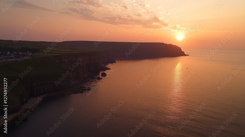Coastal Cliffs Sunset Overlooking Serene Ocean Waters Coastal Cliffs Sunset Overlooking Serene Ocean Waters