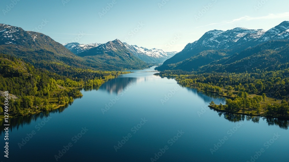 Serene Mountain Lake Nestled Among Majestic Peaks Serene Mountain Lake Nestled Among Majestic Peaks