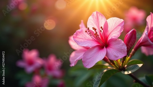 Soft pink azalea petals unfurl in morning light, blooming, azaleas, colorful