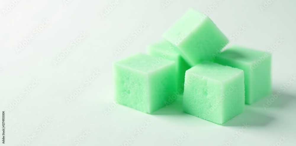 Isolated pieces of sweet green cotton candy against pure white surface, simple, white, pastry Isolated pieces of sweet green cotton candy against pure white surface, simple, white, pastry