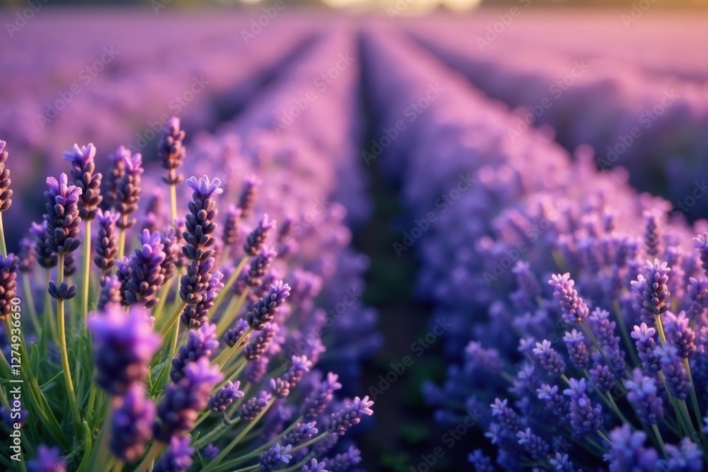Fototapeta premium Lavender fields with small dots of purple flowers, floral, botanical