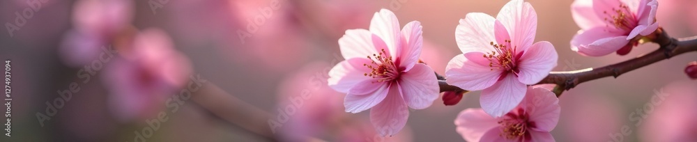 Soft petal flowers unfolding on a delicate cherry blossom branch, blossom, garden Soft petal flowers unfolding on a delicate cherry blossom branch, blossom, garden