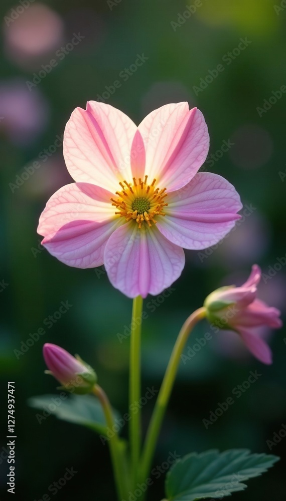 Lightly colored petals and delicate yellow centers shine, bloom, columbine Lightly colored petals and delicate yellow centers shine, bloom, columbine