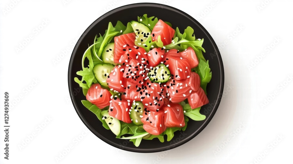 Delicious Poke Bowl with Salmon, Cucumber, and Sesame Seeds Delicious Poke Bowl with Salmon, Cucumber, and Sesame Seeds