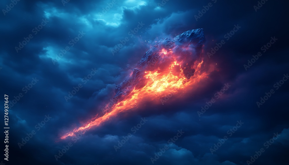 Fototapeta premium Fiery cloud night sky, dramatic backdrop