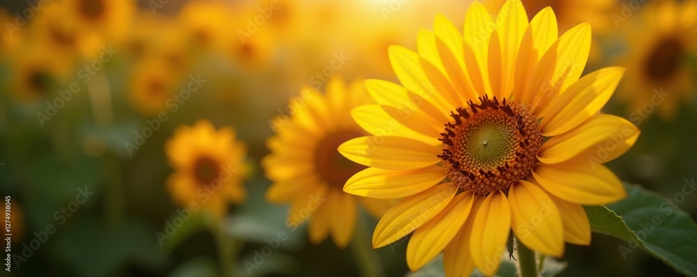 Obraz premium Yellow and orange hues of a blooming sunflower, bloom, floral, flowers