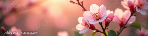 Soft peach blossoms unfolding in a delicate dance, garden, nature