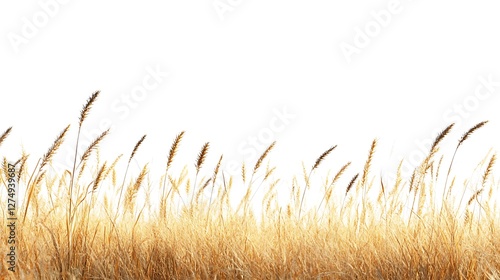 Golden grass field isolated white background