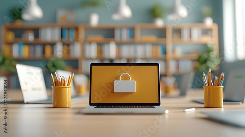 A Classroom Filled with Laptops Emphasizing Cybersecurity and Digital Safety Awareness. Cyberbullying, Harassment, Education Concept