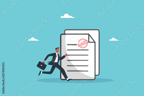 Successful Approval, Happy Businessman Holding Paperwork with an Official 'Approved' Stamp