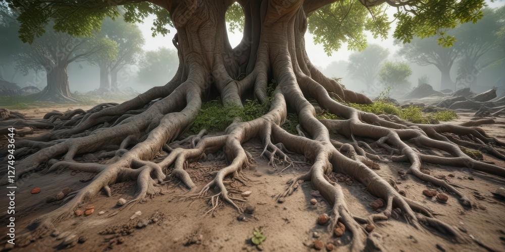 Natural Landscape Background with Tree Roots and Leaves, natural, organic, greenery Natural Landscape Background with Tree Roots and Leaves, natural, organic, greenery