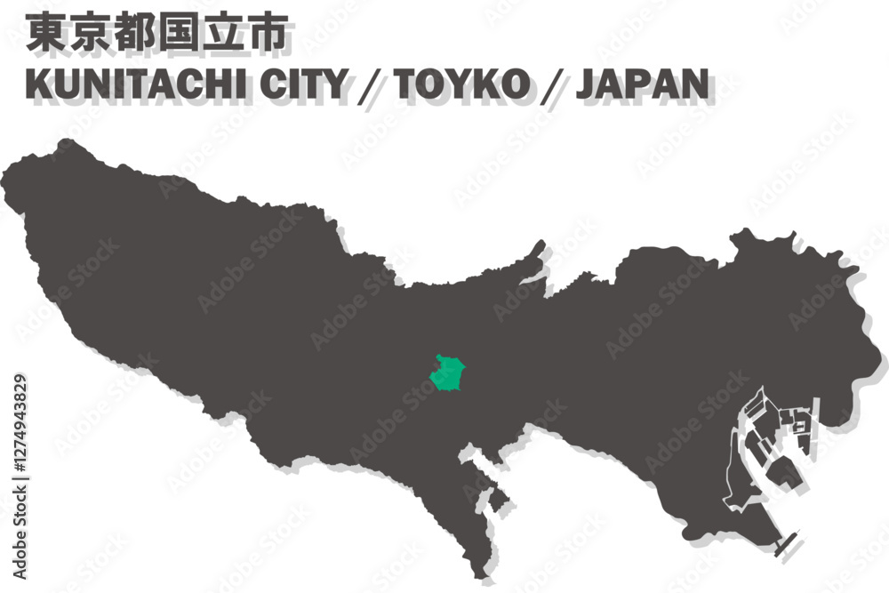 Fototapeta premium 日本地図-東京都-国立市ベクターイラストマップ