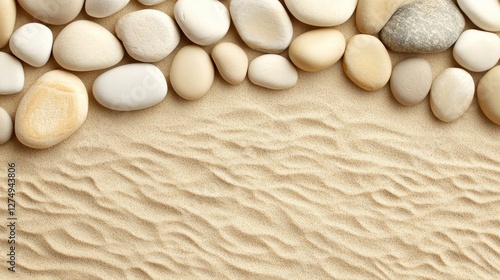 Minimalist Overhead Shot of Smooth Stones on Soft Beach Sand Surface