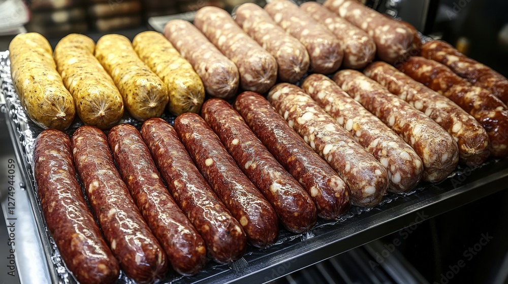 Delicious sausage making event local butcher shop food photography busy kitchen close-up culinary craftsmanship Delicious sausage making event local butcher shop food photography busy kitchen close-up culinary craftsmanship