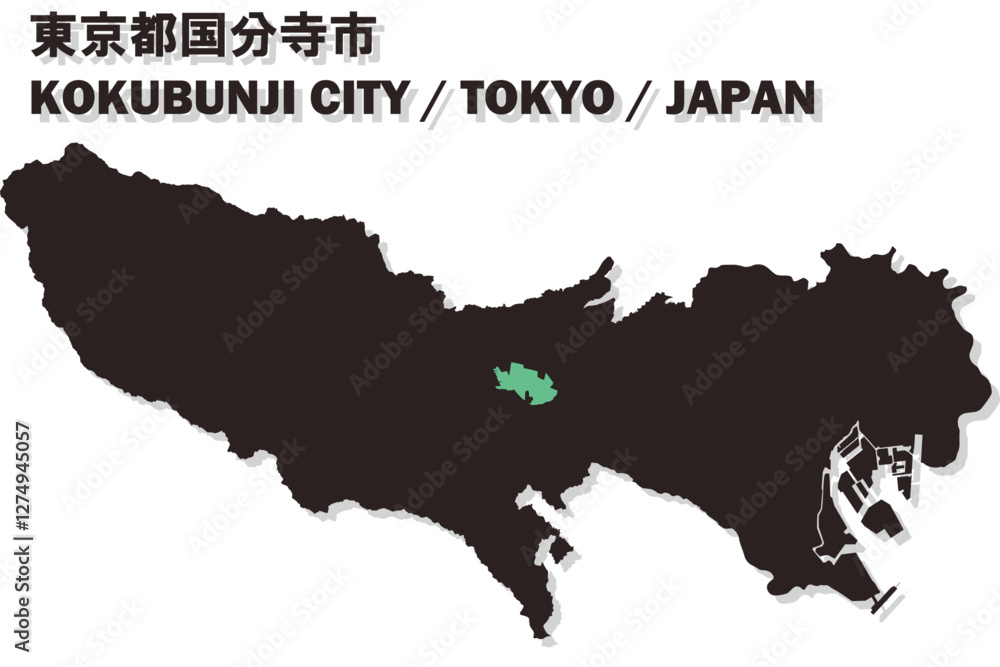 Fototapeta premium 日本地図-東京都-国分寺市ベクターイラストマップ