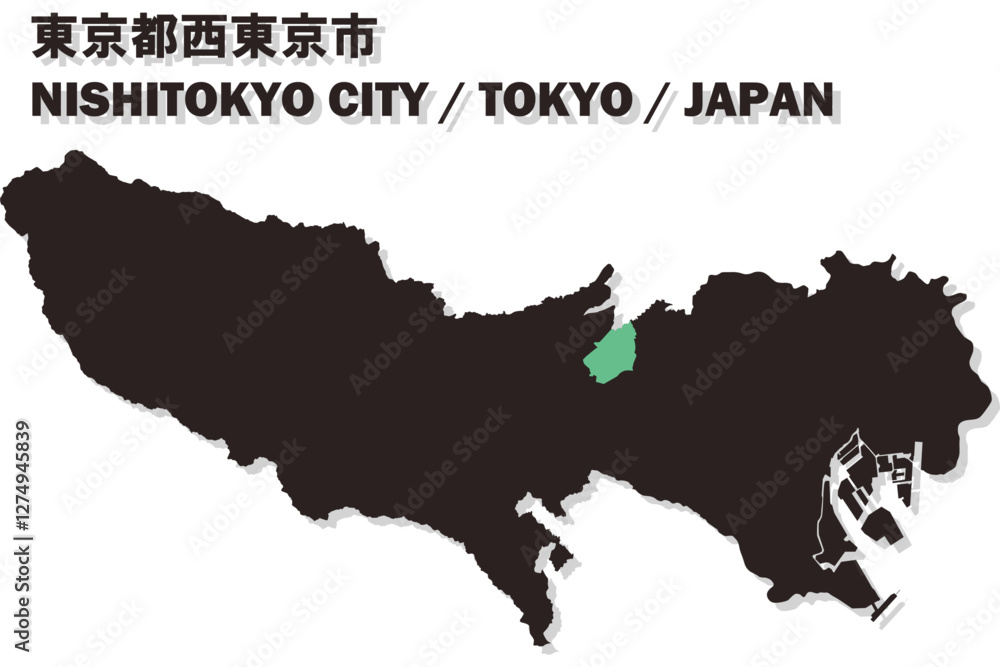 Obraz premium 日本地図-東京都-西東京市ベクターイラストマップ