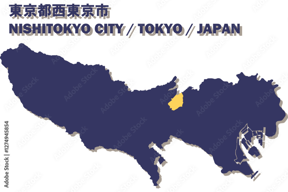 Fototapeta premium 日本地図-東京都-西東京市ベクターイラストマップ