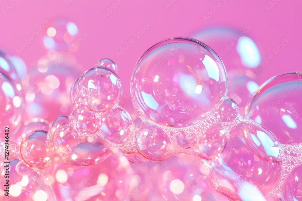 Abstract soap bubbles close-up on pink background Abstract soap bubbles close-up on pink background