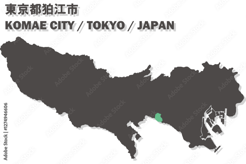 Fototapeta premium 日本地図-東京都-狛江市ベクターイラストマップ